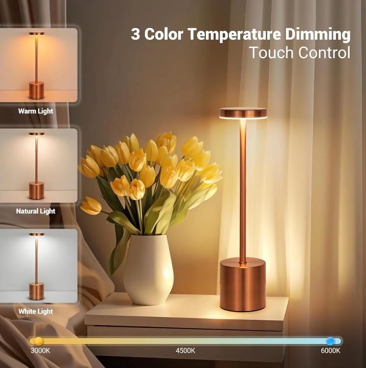 Table Lamp Aluminium 34.0 cm USB Rechargeable Bedroom Restaurant Touch Dimmable Wireless LED Nightstand Desk Light | Thomler