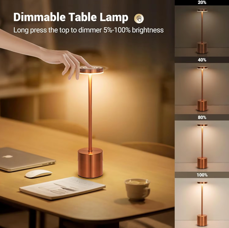 Table Lamp Aluminium 34.0 cm USB Rechargeable Bedroom Restaurant Touch Dimmable Wireless LED Nightstand Desk Light | Thomler