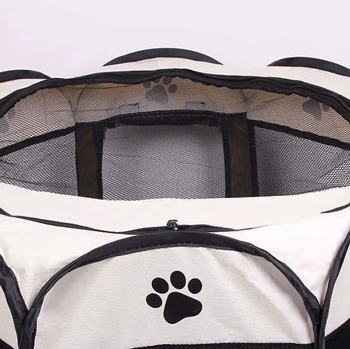 Pet Playpen Oxford Fabric 114.0 cm Brown Indoor Outdoor Puppy Cat Enclosure Foldable Portable Exercise Pen | Thomler