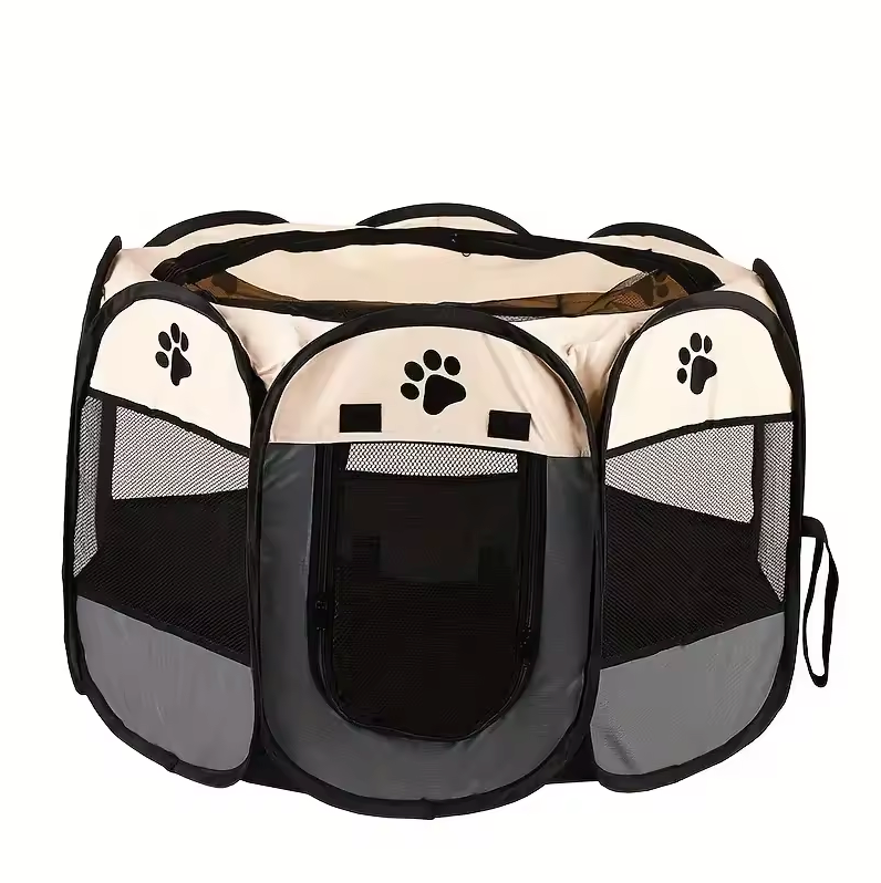 Pet Playpen Oxford Fabric 114.0 cm Brown Indoor Outdoor Puppy Cat Enclosure Foldable Portable Exercise Pen | Thomler