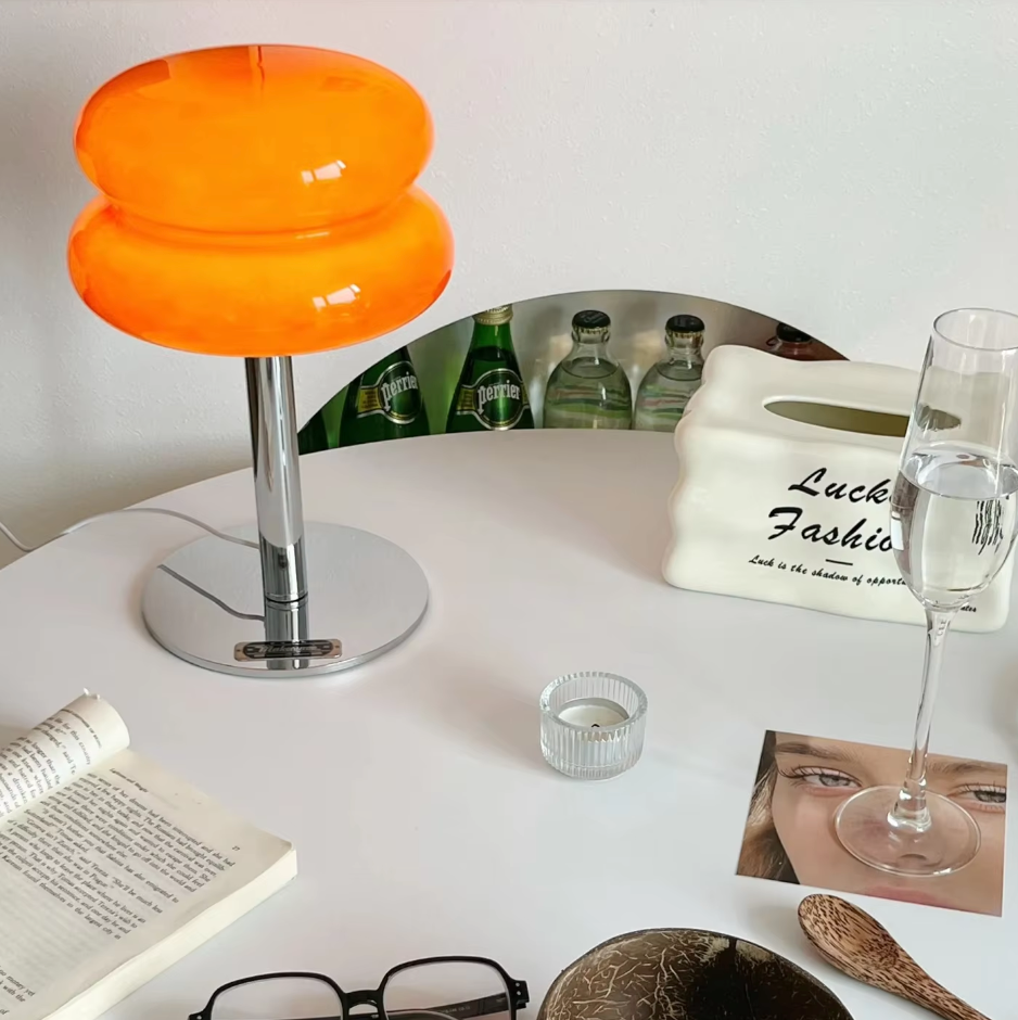 Table Lamp Glass 28.0 cm Orange Ambient Lighting Bedroom Bedside Reading Light Dimmable USB Desk Lamp | Thomler