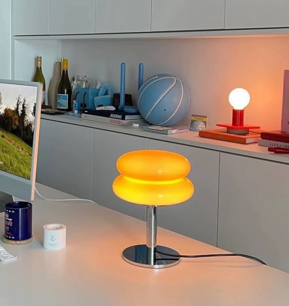 Table Lamp Glass 28.0 cm Orange Ambient Lighting Bedroom Bedside Reading Light Dimmable USB Desk Lamp | Thomler