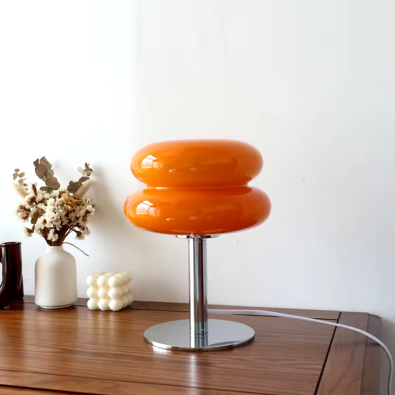 Table Lamp Glass 28.0 cm Orange Ambient Lighting Bedroom Bedside Reading Light Dimmable USB Desk Lamp | Thomler