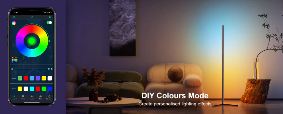 Color-Changing Floor Lamp with Music Sync & App Control – Modern RGB LED Standing Light for Living Room, Bedroom & Gaming Setup | Thomler