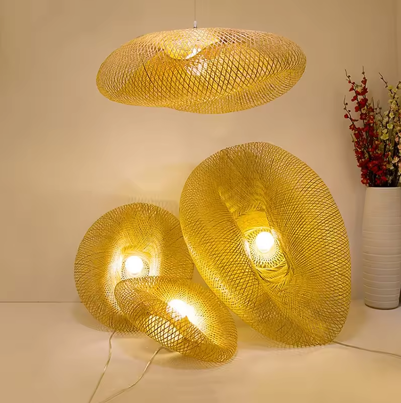 Pendant Light Bamboo 80.0 cm Natural Dining Room Living Space Japandi Hanging Ceiling Lamp Handwoven Open Weave E27 | Thomler