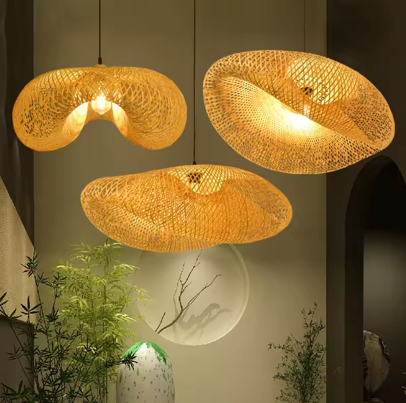 Pendant Light Bamboo 80.0 cm Natural Dining Room Living Space Japandi Hanging Ceiling Lamp Handwoven Open Weave E27 | Thomler