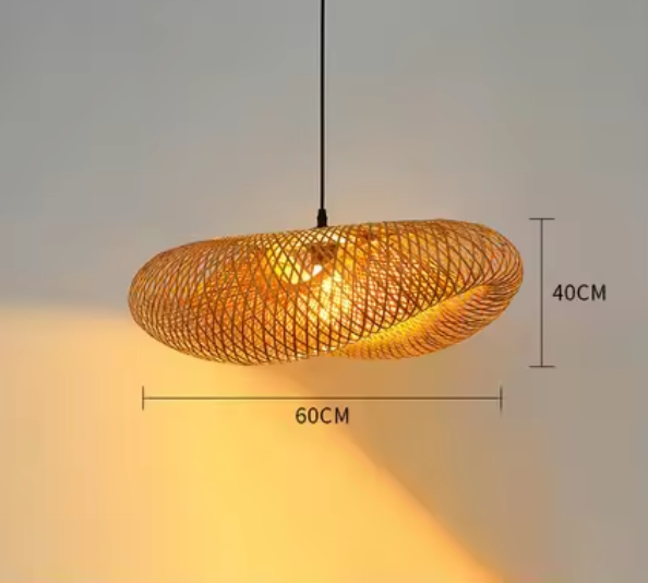 Pendant Light Bamboo 80.0 cm Natural Dining Room Living Space Japandi Hanging Ceiling Lamp Handwoven Open Weave E27 | Thomler