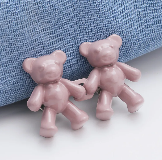 Adjustable Waist Clip Pin with Bear Design for Jeans Dresses Pants Quick Cinch No-Sew Removable Clothing Fastener Alloy | Thomler