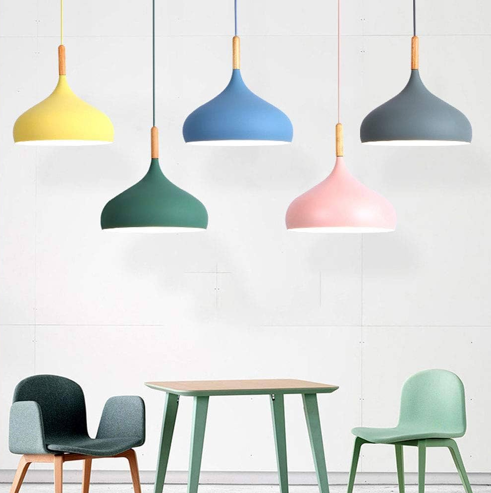 Pendant Light Aluminium 24.0 cm Wooden Accent Dining Room Kitchen Island Scandinavian Hanging Ceiling Lamp Adjustable Cord | Thomler