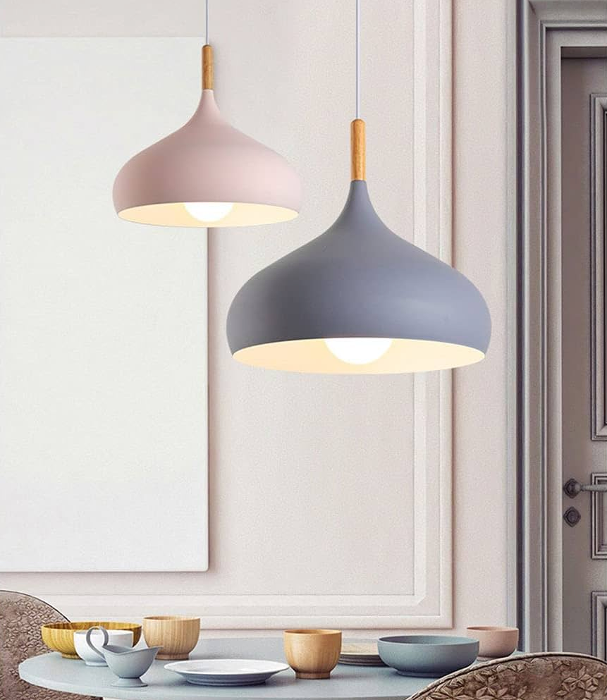 Pendant Light Aluminium 24.0 cm Wooden Accent Dining Room Kitchen Island Scandinavian Hanging Ceiling Lamp Adjustable Cord | Thomler