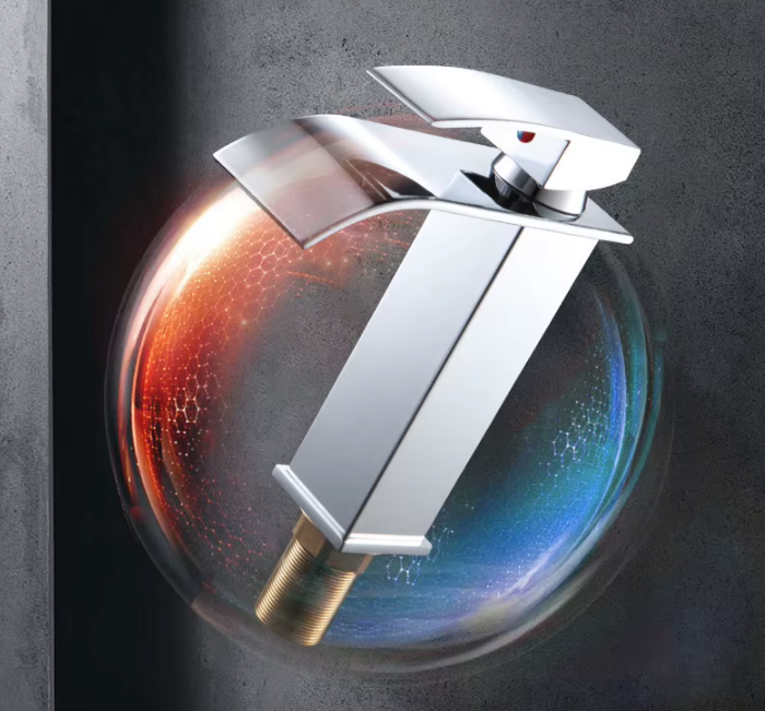 Washbasin Faucet Stainless Steel 25.0 cm 9.8" Waterfall Bathroom Basin Mixer Tap Deck Mounted Single Hole Hot Cold | Thomler