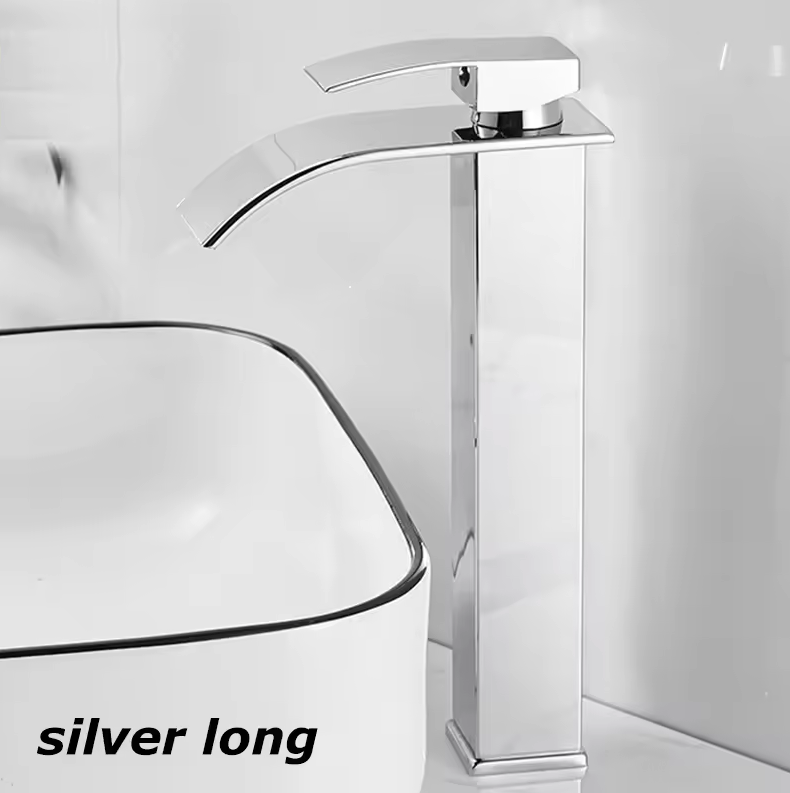 Washbasin Faucet Stainless Steel 25.0 cm 9.8" Waterfall Bathroom Basin Mixer Tap Deck Mounted Single Hole Hot Cold | Thomler