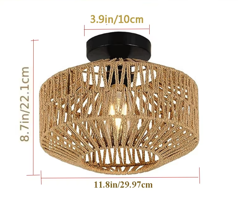 Pendant Lamp Rattan Hand Woven E27 Brown Living Room Dining Room Ceiling Light Boho Scandinavian Rustic Hanging Fixture | Thomler