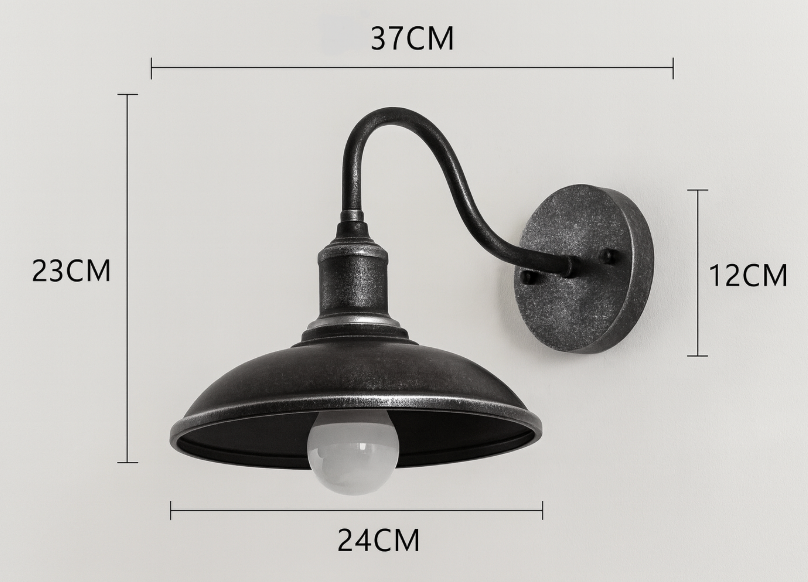 Wall Lamp Iron 37.0 cm Black Outdoor Garden Patio Industrial Vintage Facade Entrance LED Lighting Fixture | Thomler