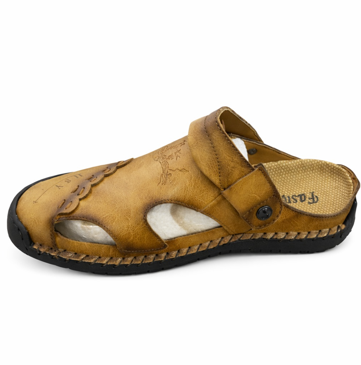 Men's Open-Toe Leather Sandals – Handcrafted, Rubber Sole, Round Toe for Summer Travel & Casual Wear – Sizes US 6.5-13 | Thomler