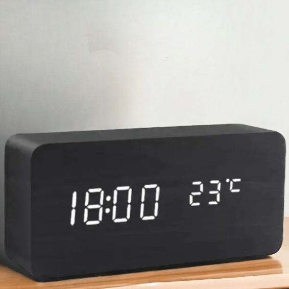 Voice-Activated Wooden LED Clock – Natural Grain Display for Bedroom or Living Room | Thomler