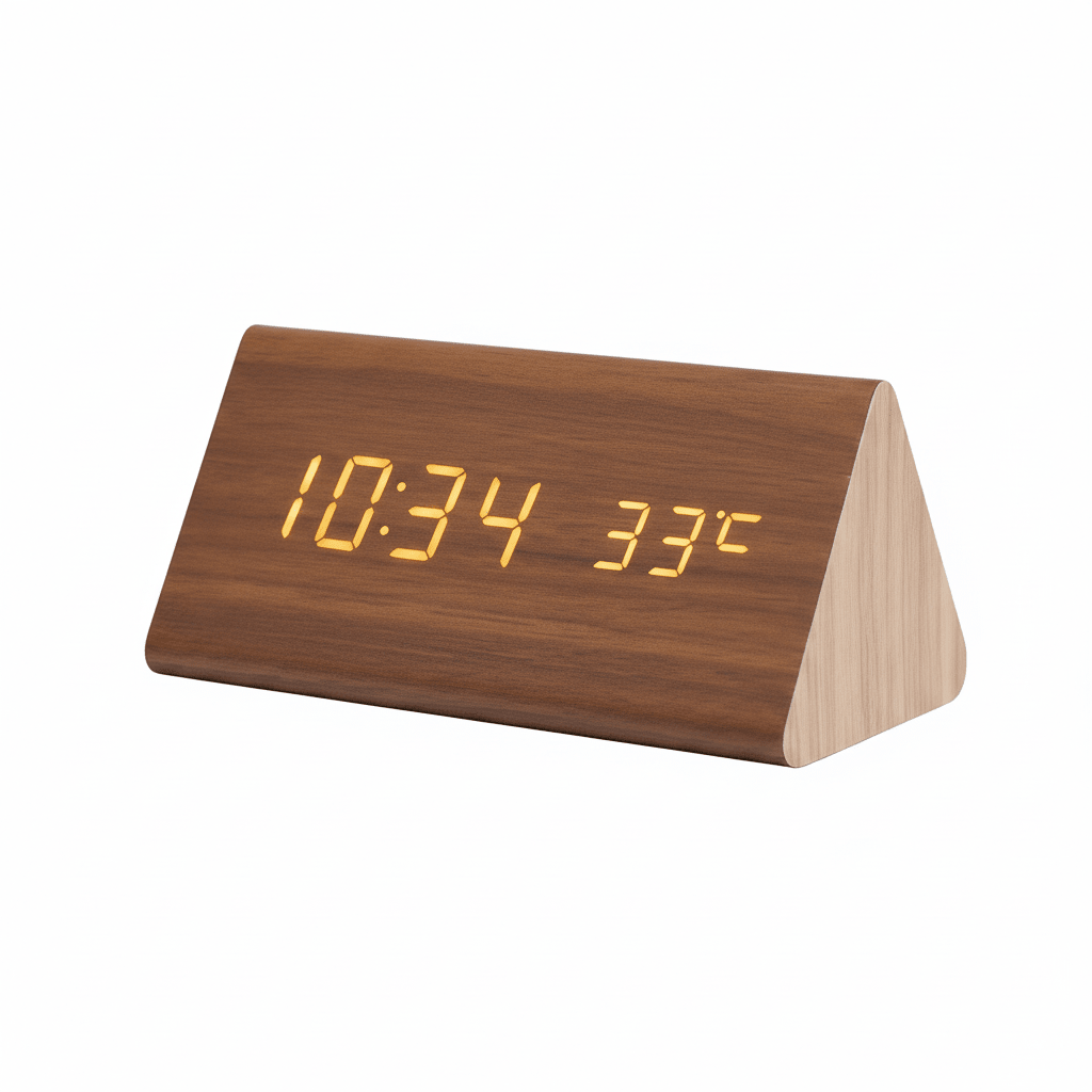 Voice-Activated Wooden LED Clock – Natural Grain Display for Bedroom or Living Room | Thomler