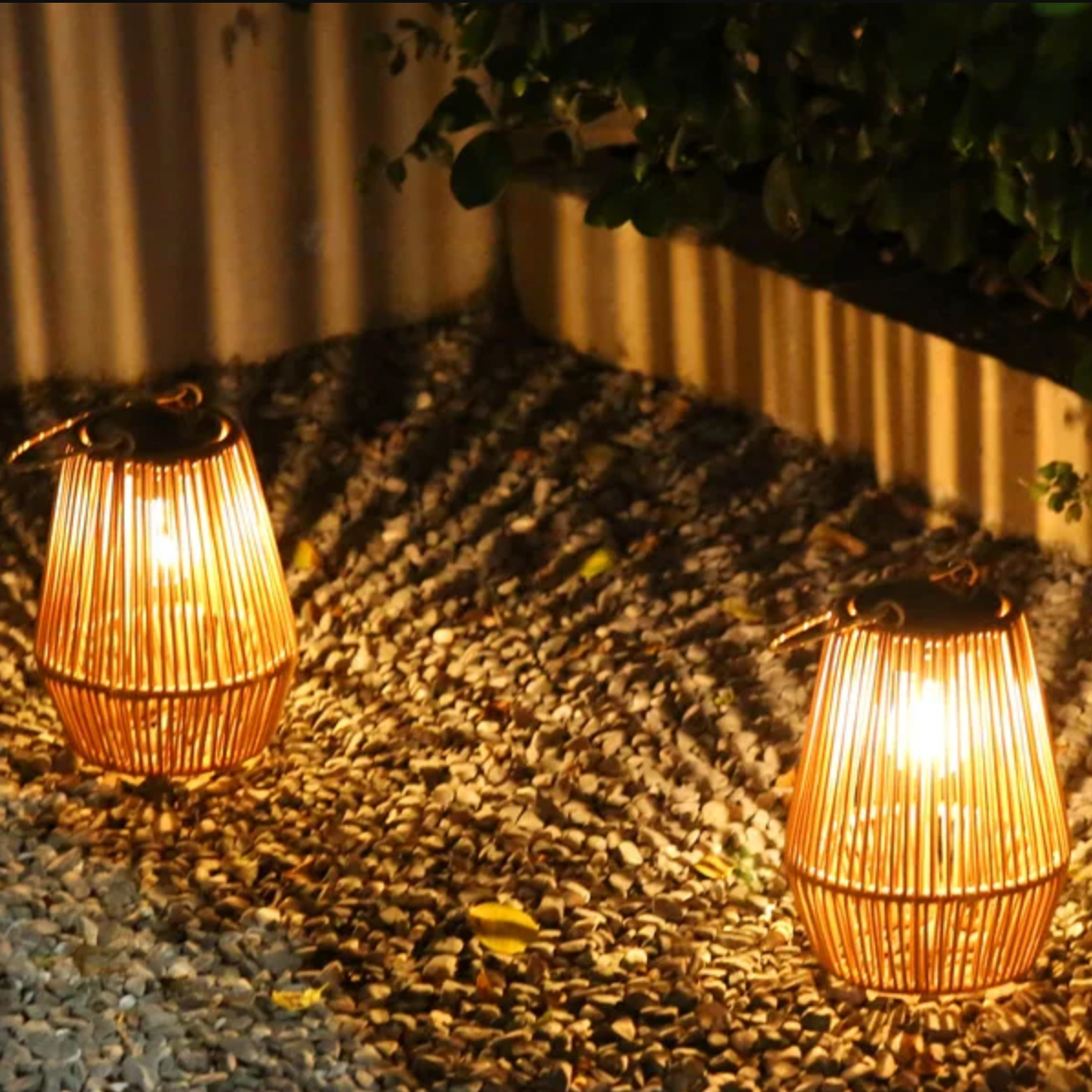 Outdoor Lantern Rattan 8 in Solar Powered Portable Waterproof Hanging Light | Thomler