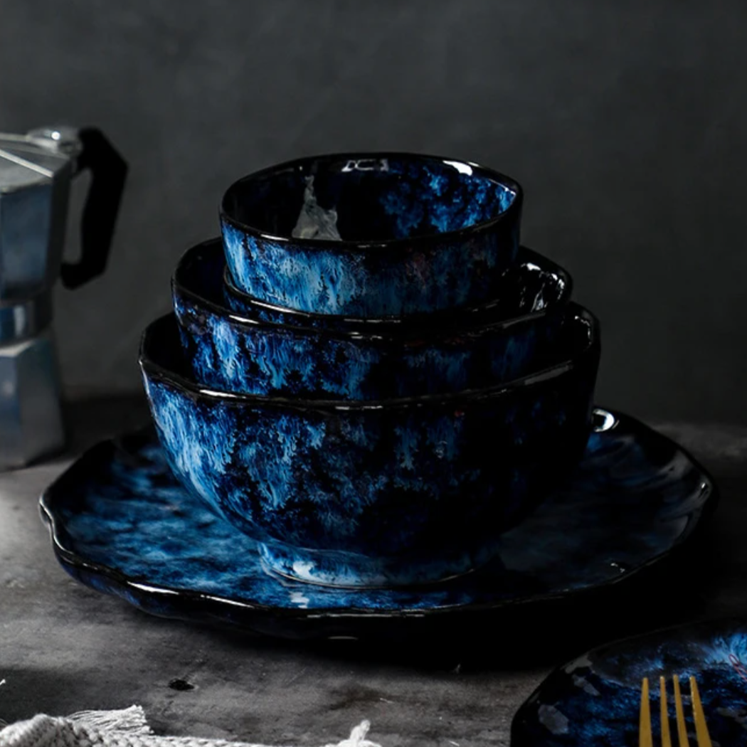 Dinnerware Set Ceramic 10-Piece 10 in Blue Starry Night Dining Tableware for Everyday Meals and Entertaining | Thomler