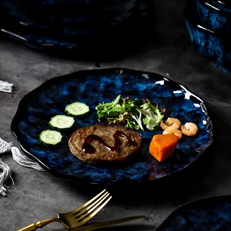 Dinnerware Set Ceramic 10-Piece 10 in Blue Starry Night Dining Tableware for Everyday Meals and Entertaining | Thomler