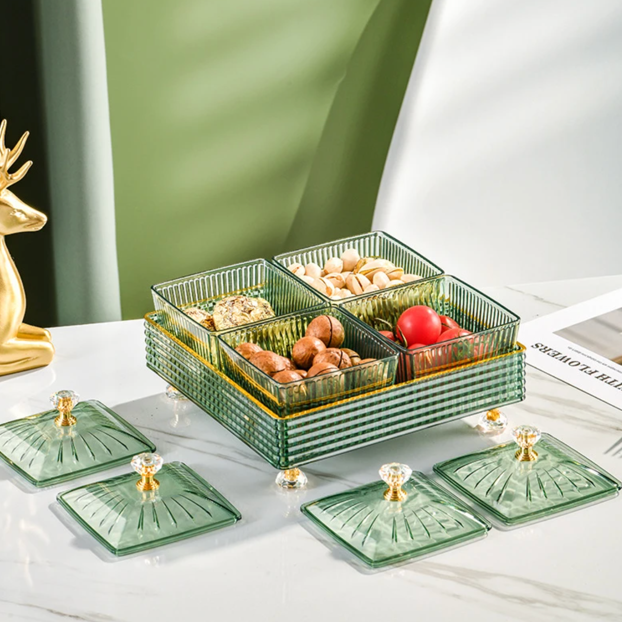 Snack Tray Durable Plastic 12.6 in Compartmented Turkish Treats Entertaining Serving Platter Sweet Savory Snacks | Thomler