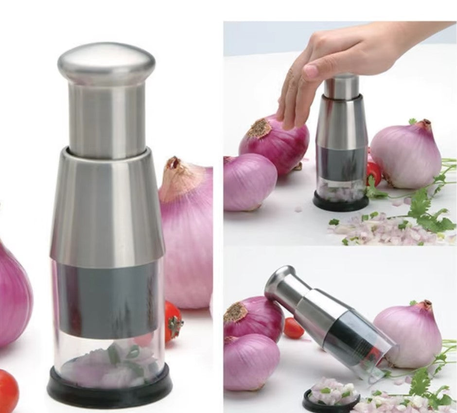 Press-Action Veggie Dicer with Enclosed Container for Onions, Garlic & More | Safe, Tear-Free Meal Prep Tool for Home Cooks & Busy Families | Thomler