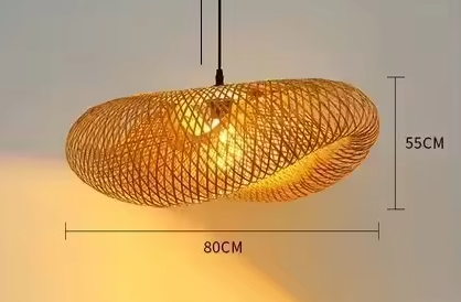 Pendant Light Bamboo 80.0 cm Natural Dining Room Living Space Japandi Hanging Ceiling Lamp Handwoven Open Weave E27 | Thomler