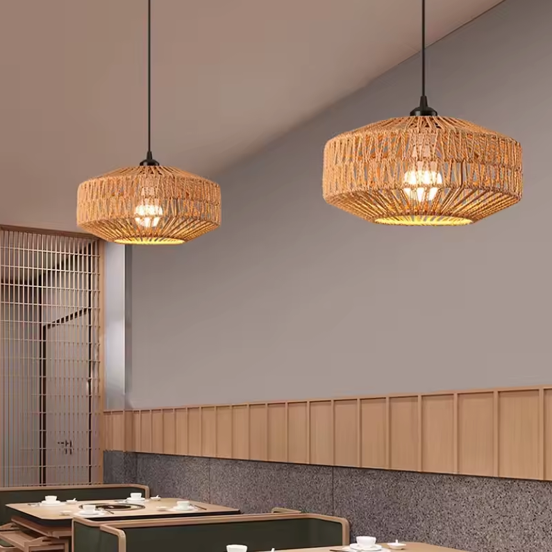 Pendant Lamp Rattan Hand Woven E27 Brown Living Room Dining Room Ceiling Light Boho Scandinavian Rustic Hanging Fixture | Thomler