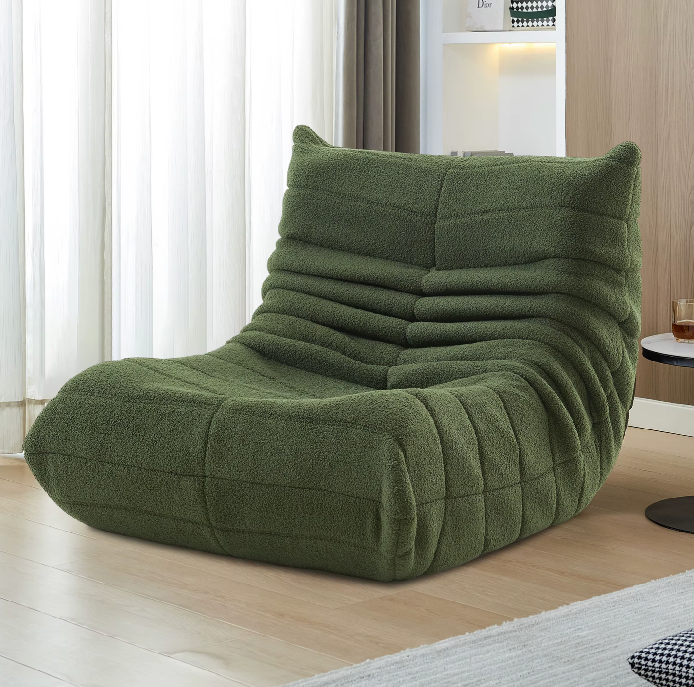 Beanbag Sofa Velvet 86.0 cm Green Living Room Lounge Chair Memory Foam Reading Gaming Bedroom Seating | Thomler