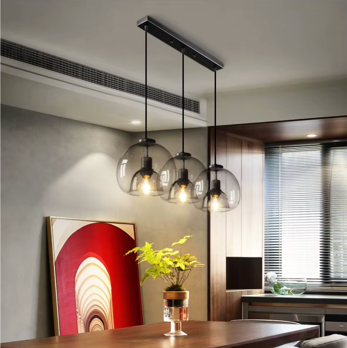Pendant Light Smoked Glass 25.0 cm Grey Dining Room Kitchen Island Hanging Ceiling Lamp Adjustable E27 Modern Lighting | Thomler