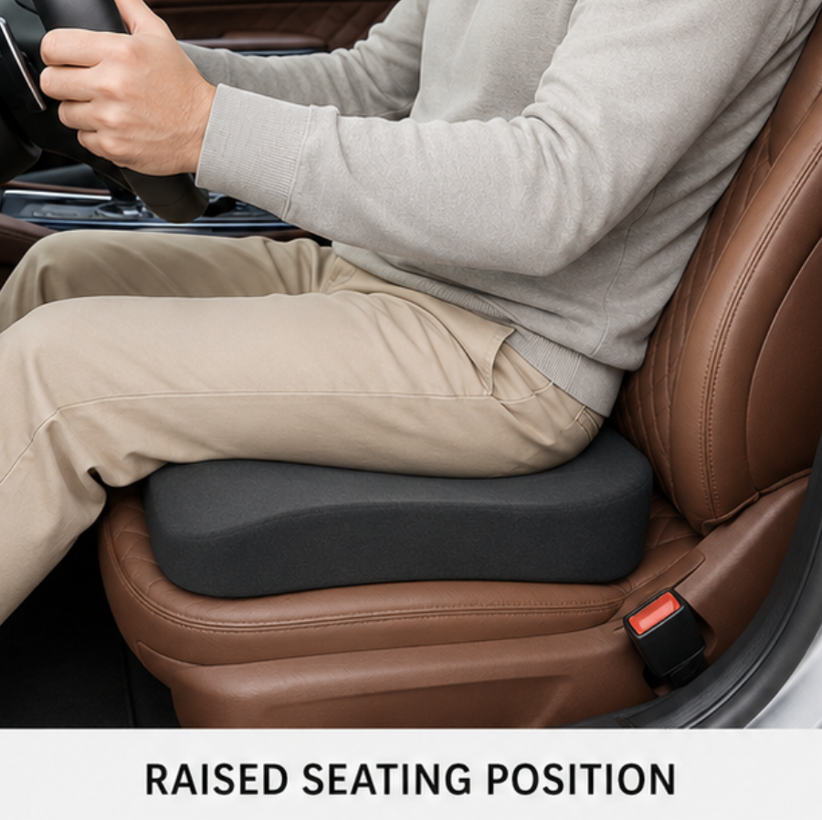 Wedge Car Seat Cushion with Memory Foam for Better Driving Visibility and Posture Support | Thomler