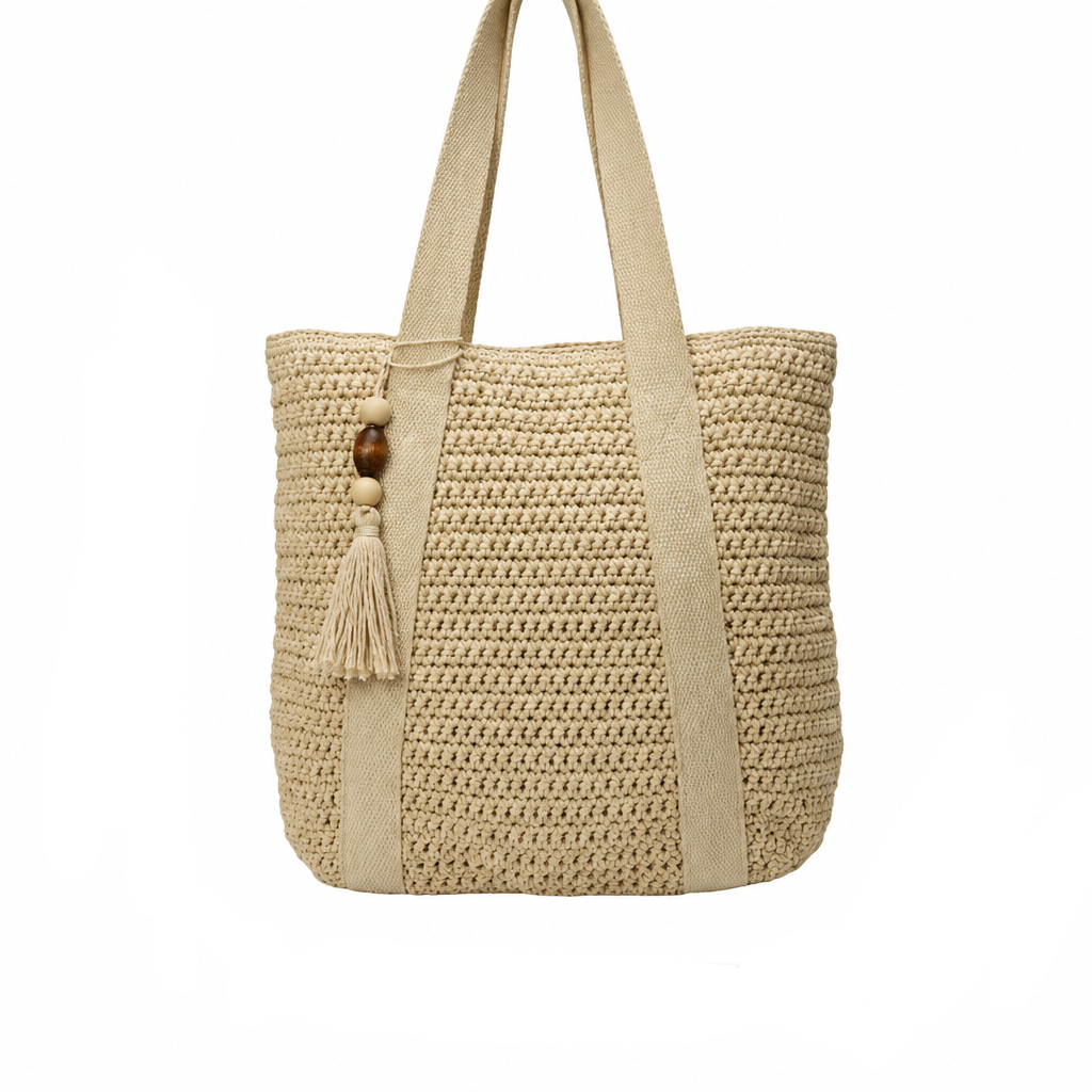 Handcrafted Natural Straw Shoulder Bag with Tassel – Roomy Beach Tote for Women, Lightweight Boho Handbag for Travel, Vacation & Daily | Thomler
