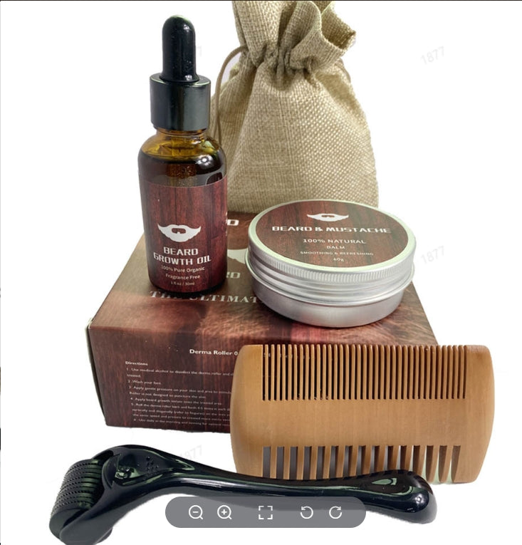 Facial Hair Essentials Kit – Dermaroller, Hydrating Oil & Styling Balm for Men | Thomler