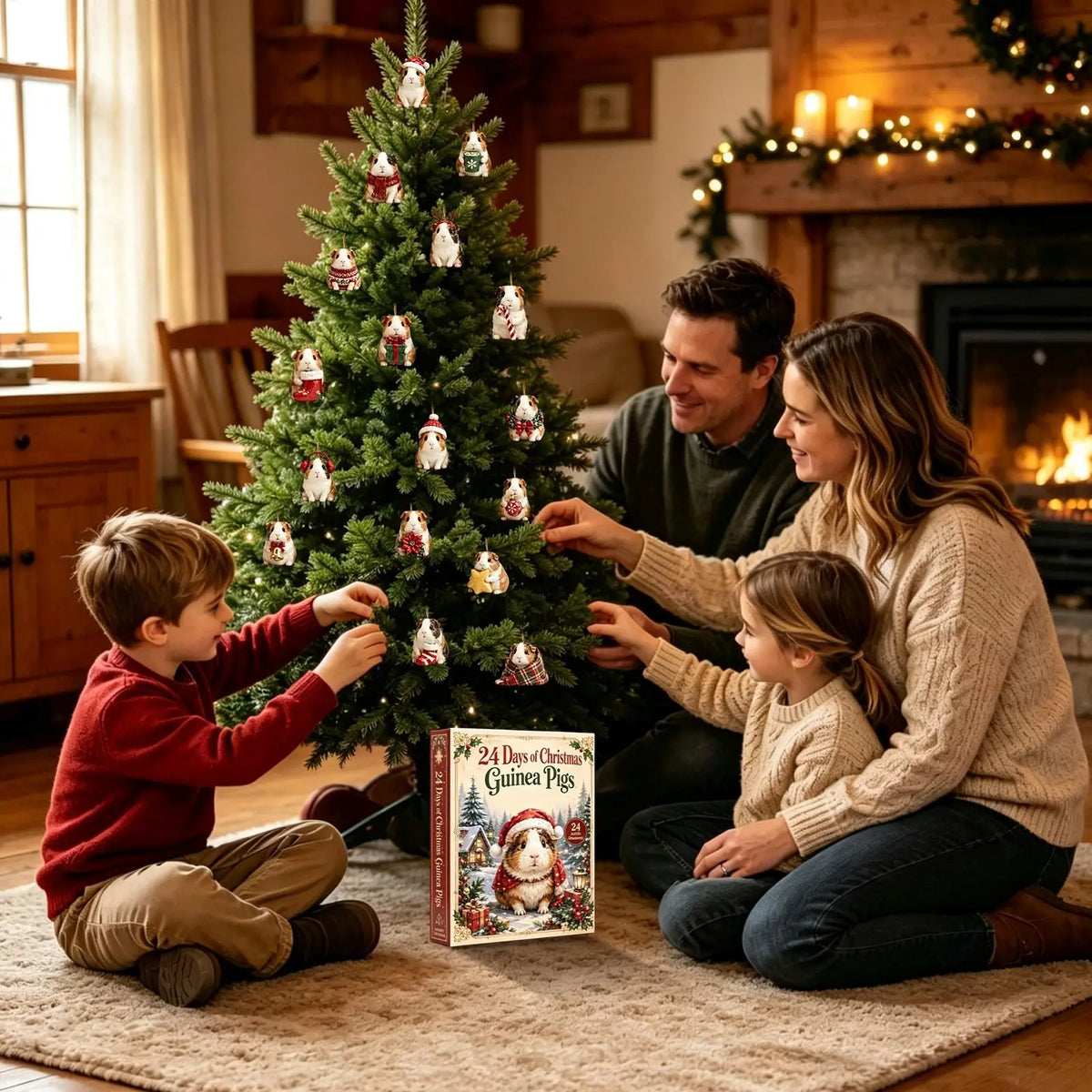 24-Day Holiday Countdown Calendar with Adorable Guinea Pig Charms for Christmas Tree Display | Thomler