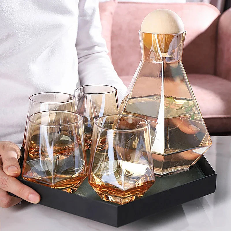 Glass Drinkware Set Eco-Friendly 9 in Jug 4 in Rocks Glasses Diamond Pattern Bar Kitchen Dining Accessories | Thomler
