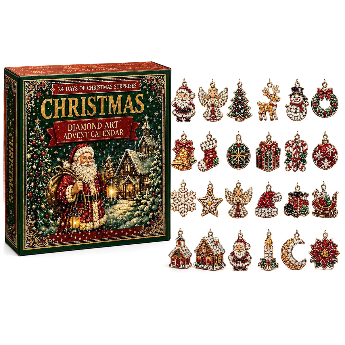 Holiday Countdown Calendar with Crystal Gem Decorations – 24 Sparkling Acrylic Ornaments for December Festivities | Thomler