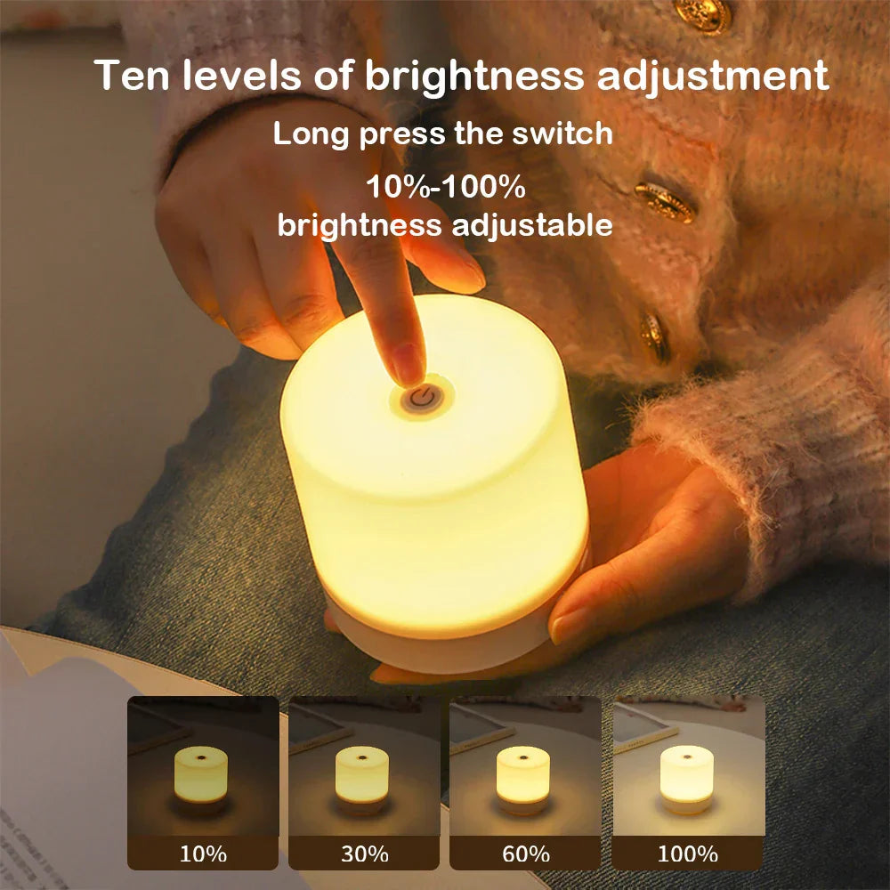 Table Lamp ABS 8.5 cm White USB Dimmable Bedroom Bedside Touch Night Light | Thomler
