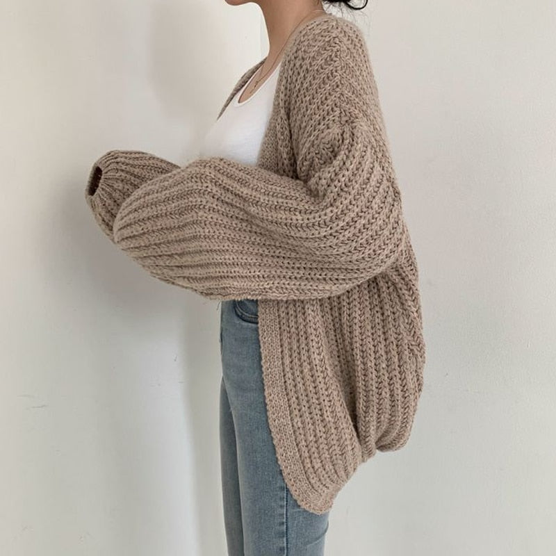 Chunky Knit Open Front Cardigan Sweater for Women – Oversized Cable Knit Duster with Balloon Sleeves – Fall Layering Cardigan | Thomler