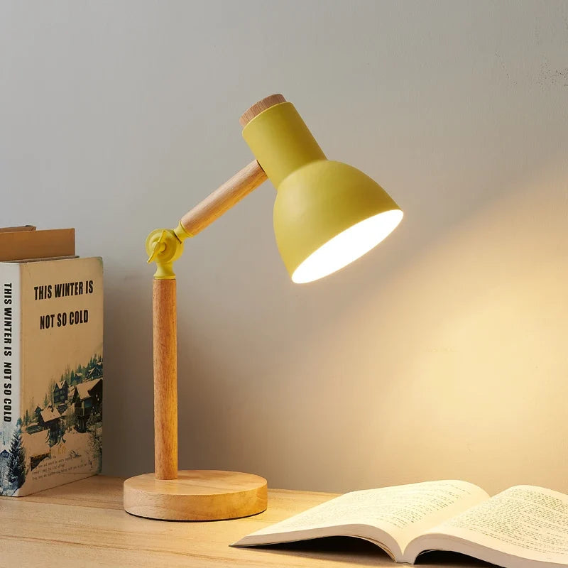 Swivel Wood Task Lamp with Metal Shade for Desks & Nightstands – E27 Socket Adjustable Reading Light | Thomler