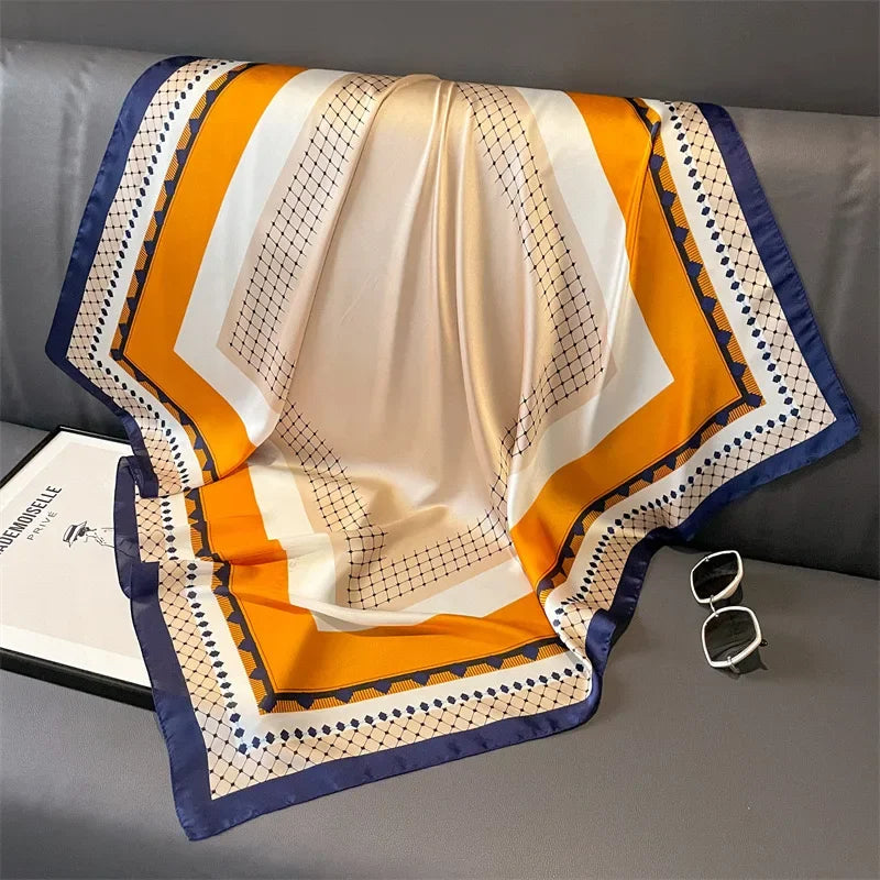 Silky Equestrian Print Square Scarf 27.5×27.5 in – Satin Neck Wrap Hair Tie Headband for Women | Thomler