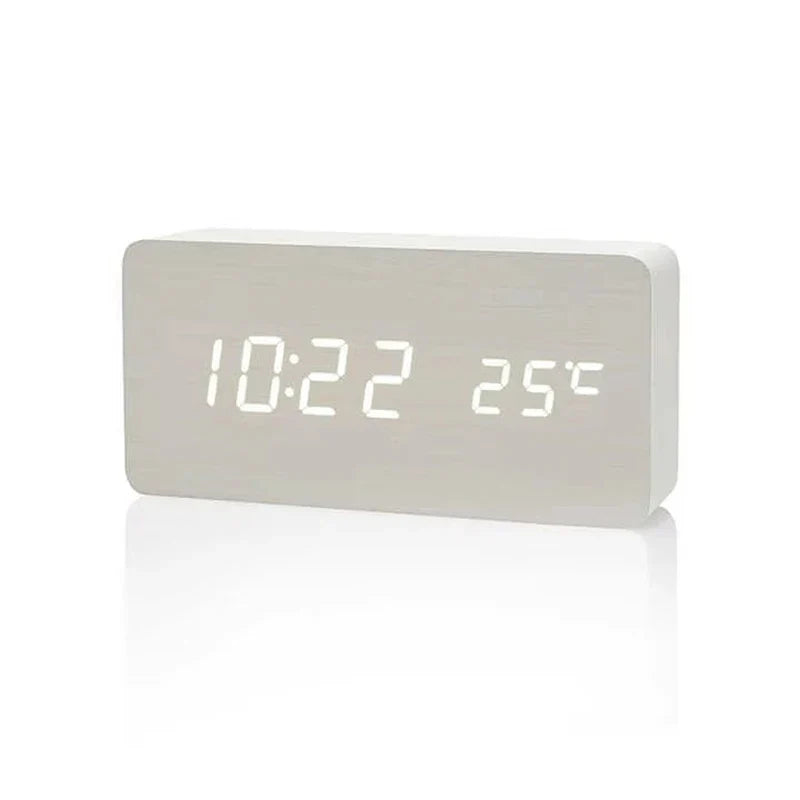 Alarm Clock Wood Look LED Display USB Powered Bedroom Desk Temperature Clock 12 24 Hour Adjustable Brightness Triple Alarm | Thomler