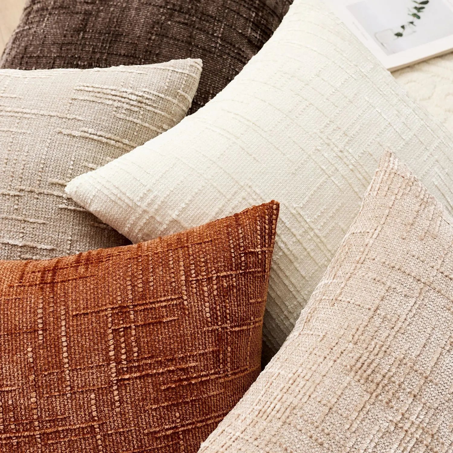 Cushion Cover Chenille 45.0 cm Decorative Sofa Bedroom Pillow Case Textured Bamboo Pattern Soft Throw Cushion | Thomler