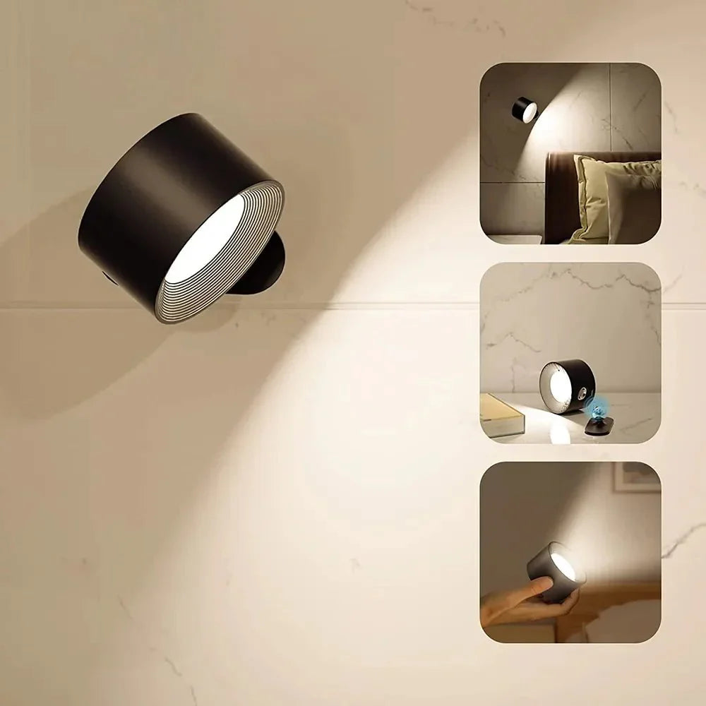 Rechargeable Magnetic Wall Sconce with 360° Swivel Head – Dimmable LED Light, Touch or Remote Control, Cordless Design for Bedroom, Living | Thomler