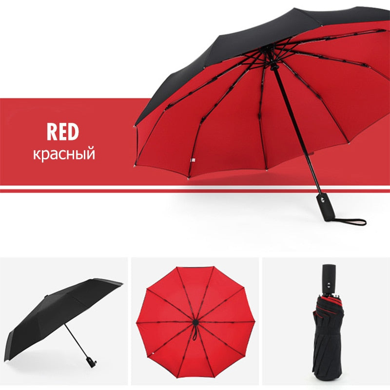 Reverse-Close Inverted Umbrella with Auto-Open Button – Wind-Resistant Double-Layer Canopy for Storm Protection – Hands-Free C-Handle | Thomler
