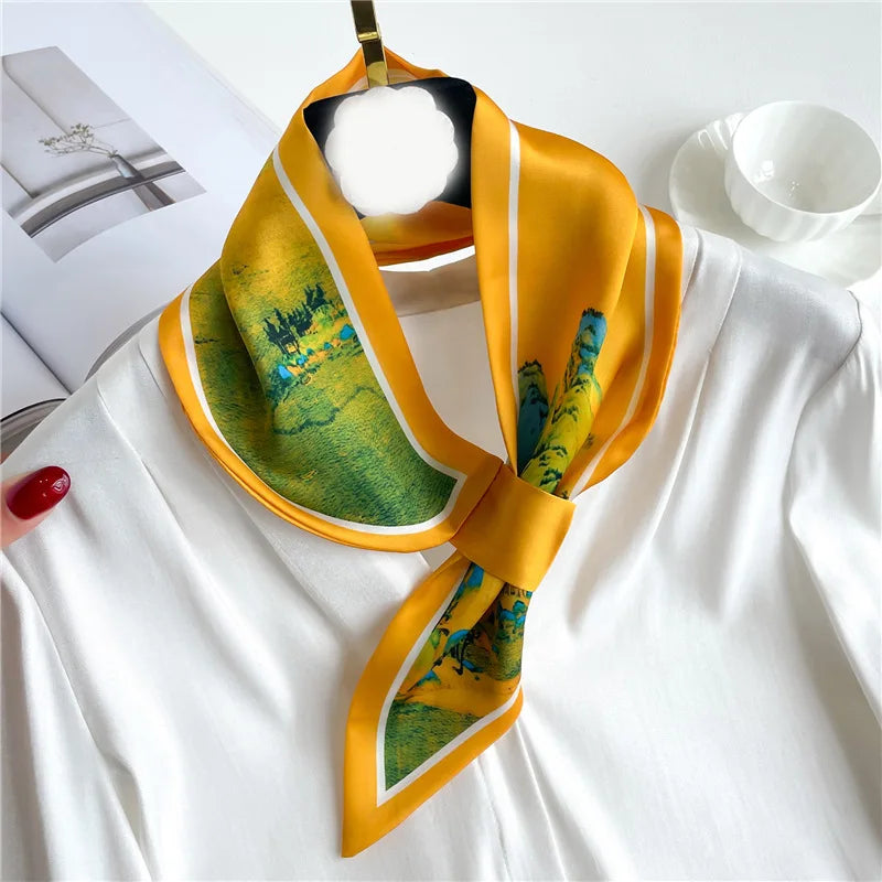 Equestrian Print Satin Neck Scarf Ribbon Bandana for Women Hair Tie Wrist Wrap Accessory for Fashion & Styling | Thomler