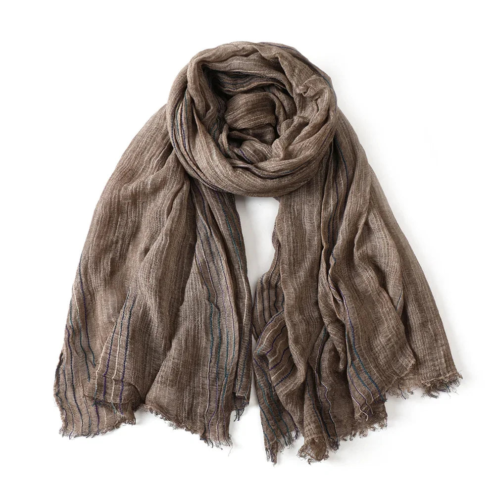 Cotton Linen Striped Scarf for Men – Lightweight Neck Wrap with Tassels for Fall & Winter | Thomler