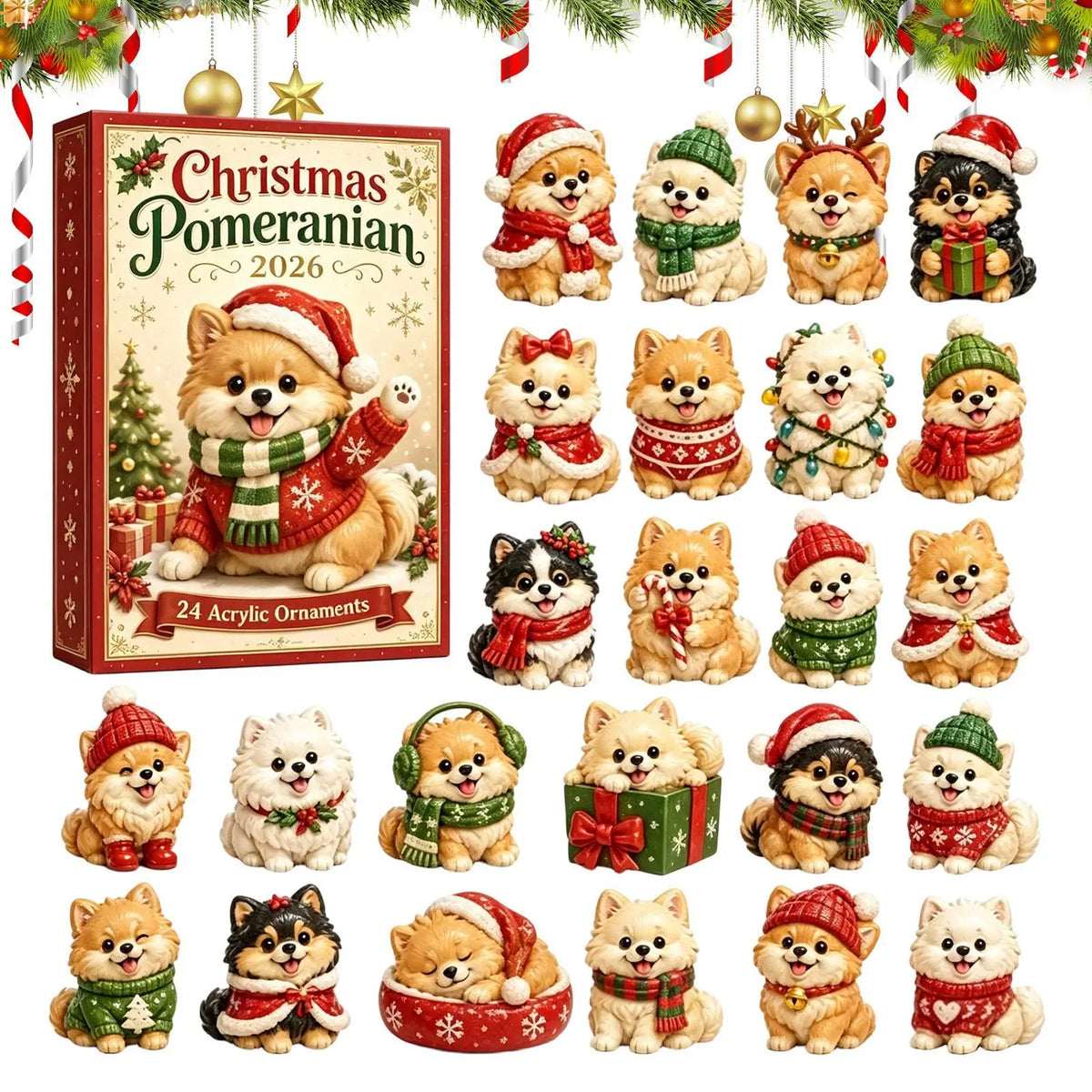Christmas Countdown Calendar for Dog Lovers – 24-Day Advent Display with Puppy Ornament Hangers for Holiday Tree & Wall Decoration | Thomler