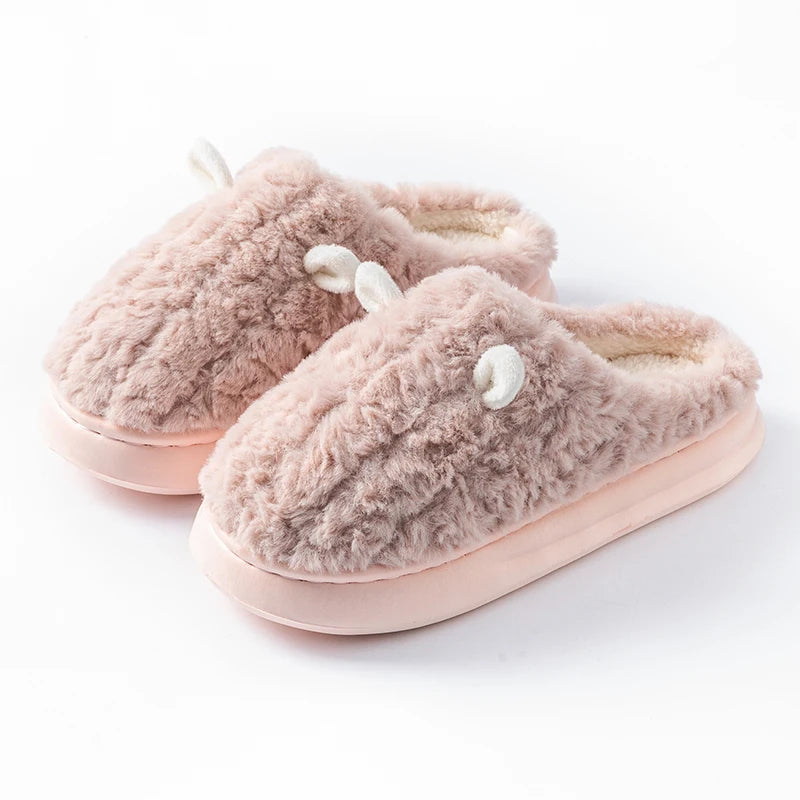 Plush Closed-Toe House Slippers with Thick Cushioned Sole – Cartoon Character Indoor Footwear for Men & Women | Thomler