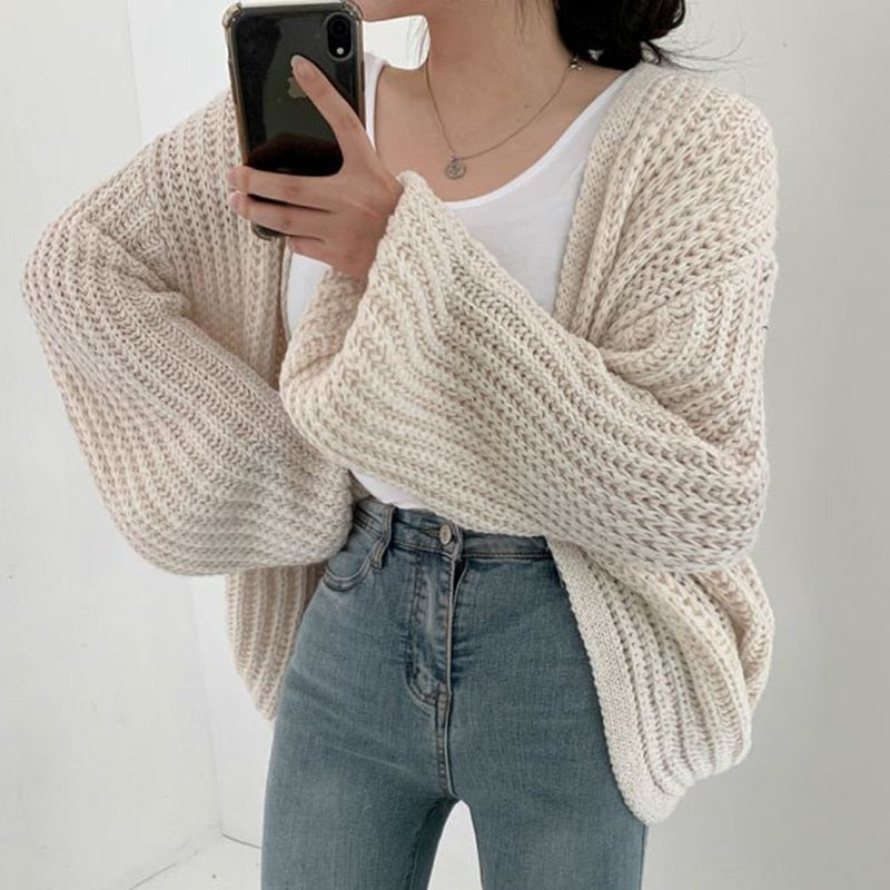 Chunky Knit Open Front Cardigan Sweater for Women – Oversized Cable Knit Duster with Balloon Sleeves – Fall Layering Cardigan | Thomler