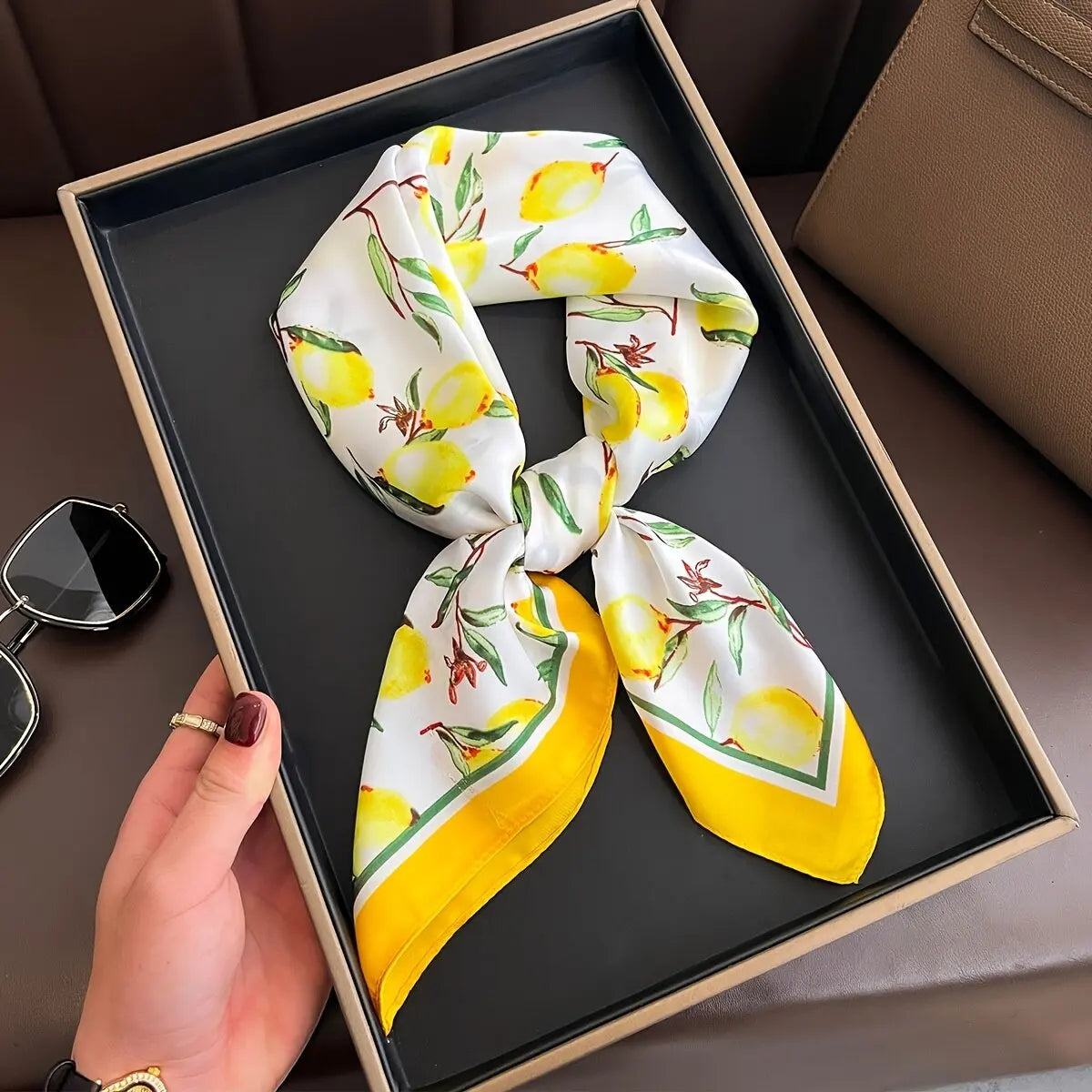 Printed Satin Square Neckerchief for Women 27.5×27.5 in Versatile Head Wrap Neck Tie Hair Ribbon Fashion Accessory | Thomler